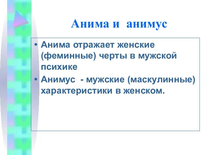 Анима и анимус Анима отражает женские (феминные) черты в мужской психике