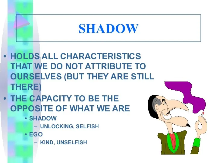 SHADOW HOLDS ALL CHARACTERISTICS THAT WE DO NOT ATTRIBUTE TO OURSELVES