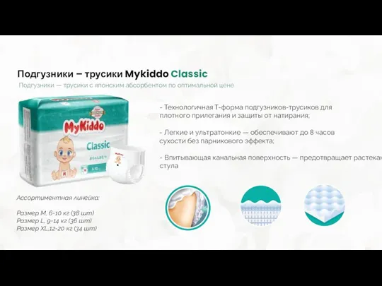 Подгузники – трусики Mykiddo Classic Ассортиментная линейка: Размер M, 6-10 кг