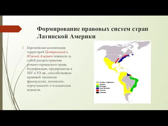 Формирование правовых систем стран Латинской Америки Европейская колонизация территорий Центральной и