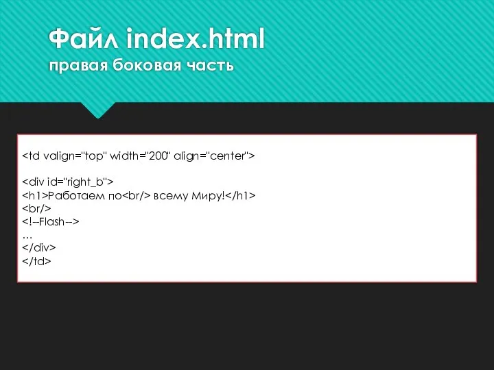 Файл index.html правая боковая часть Работаем по всему Миру! …