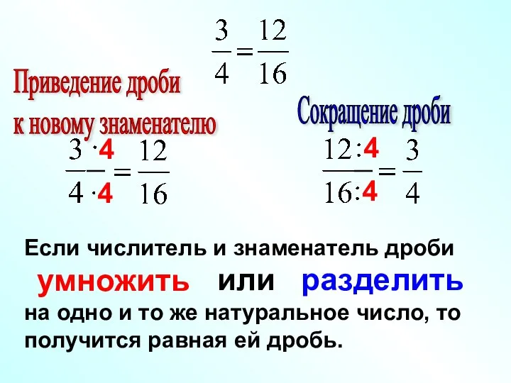 Если числитель и знаменатель дроби умножить на одно и то же