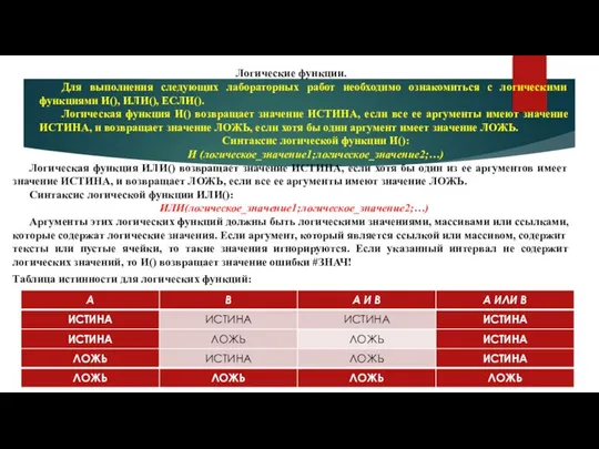 Логические функции. Для выполнения следующих лабораторных работ необходимо ознакомиться с логическими