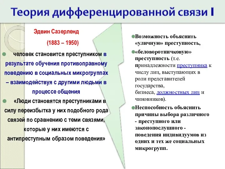 Эдвин Сазерленд (1883 – 1950) человек становится преступником в результате обучения