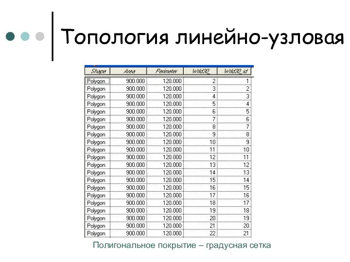 Топология линейно-узловая Полигональное покрытие – градусная сетка