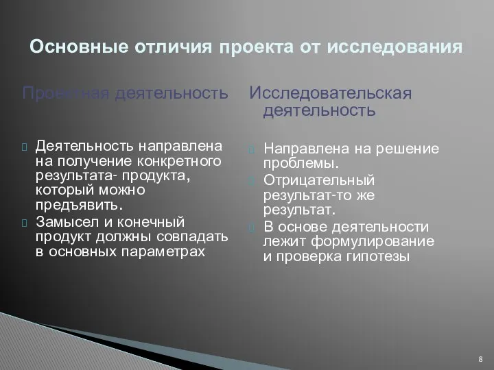 Проектная деятельность Деятельность направлена на получение конкретного результата- продукта, который можно