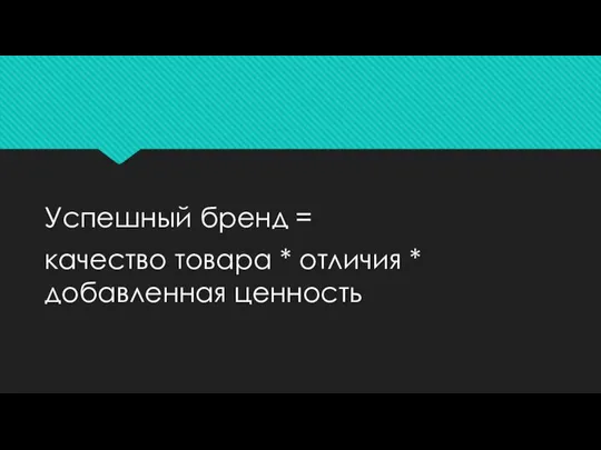 Успешный бренд = качество товара * отличия * добавленная ценность