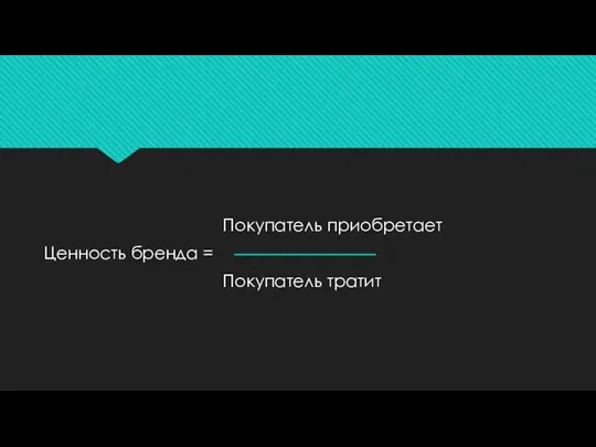 Покупатель приобретает Ценность бренда = Покупатель тратит