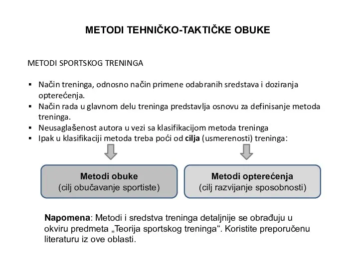 METODI TEHNIČKO-TAKTIČKE OBUKE METODI SPORTSKOG TRENINGA Način treninga, odnosno način primene