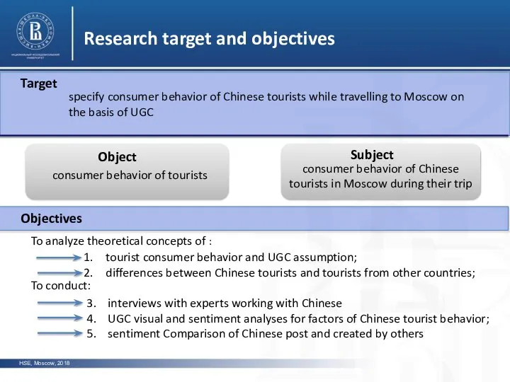 HSE, Moscow, 2018 specify consumer behavior of Chinese tourists while travelling