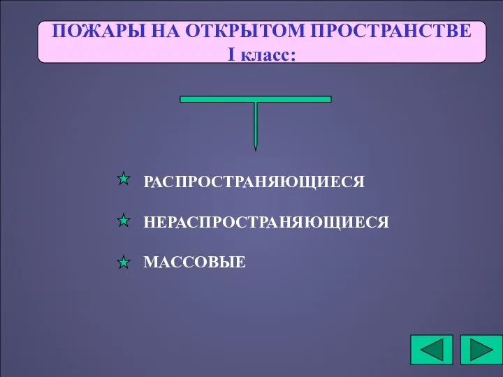 ПОЖАРЫ НА ОТКРЫТОМ ПРОСТРАНСТВЕ I класс: РАСПРОСТРАНЯЮЩИЕСЯ НЕРАСПРОСТРАНЯЮЩИЕСЯ МАССОВЫЕ