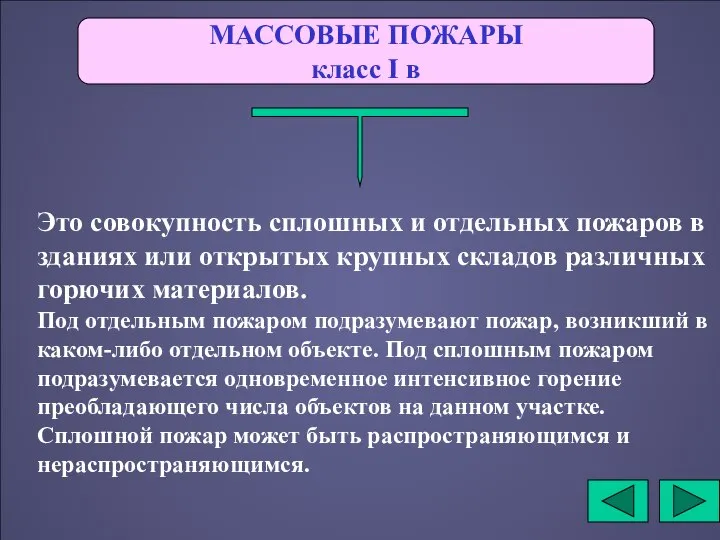 МАССОВЫЕ ПОЖАРЫ класс I в Это совокупность сплошных и отдельных пожаров