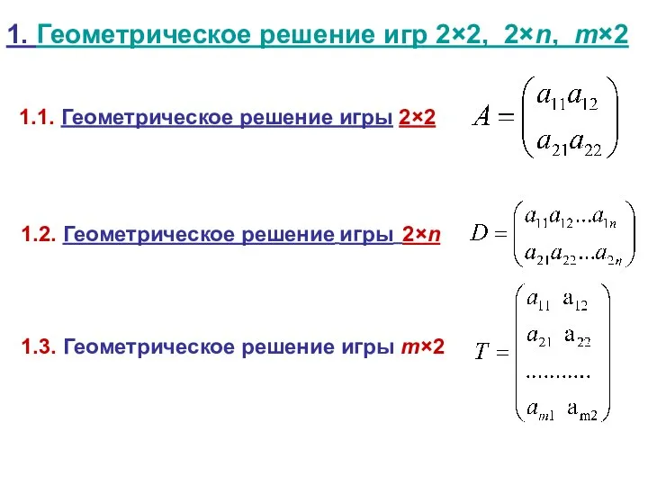 1. Геометрическое решение игр 2×2, 2×n, m×2 1.1. Геометрическое решение игры