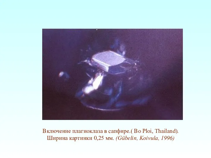 Включение плагиоклаза в сапфире.( Bo Ploi, Thailand). Ширина картинки 0,25 мм. (Gübelin, Koivula, 1996)