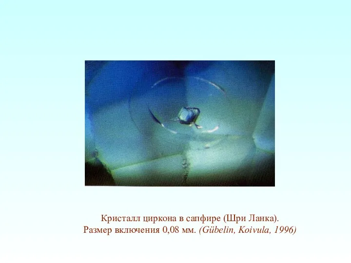 Кристалл циркона в сапфире (Шри Ланка). Размер включения 0,08 мм. (Gübelin, Koivula, 1996)