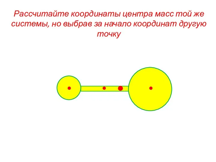 Рассчитайте координаты центра масс той же системы, но выбрав за начало координат другую точку