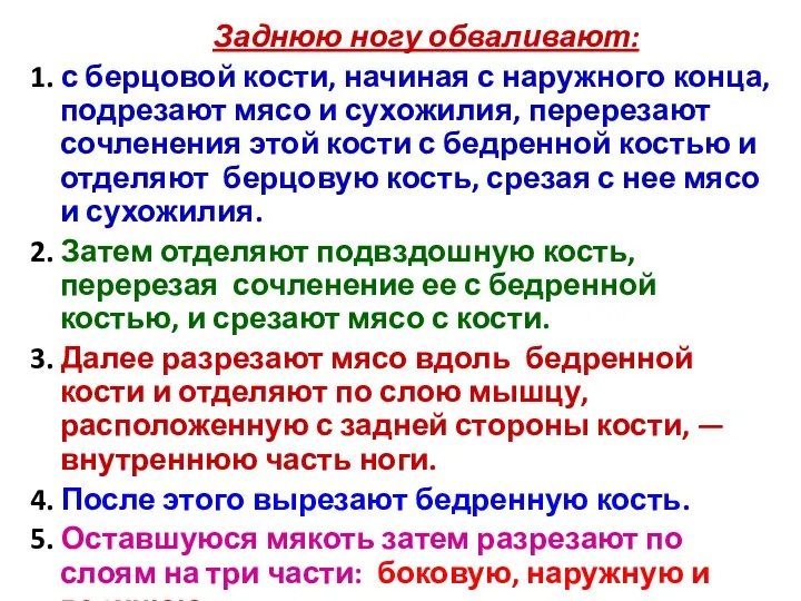 Заднюю ногу обваливают: 1. с берцовой кости, начиная с наружного конца,