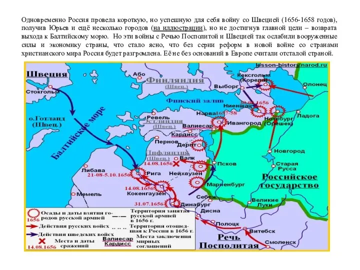 Одновременно Россия провела короткую, но успешную для себя войну со Швецией