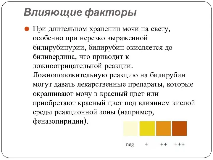 Влияющие факторы При длительном хранении мочи на свету, особенно при нерезко