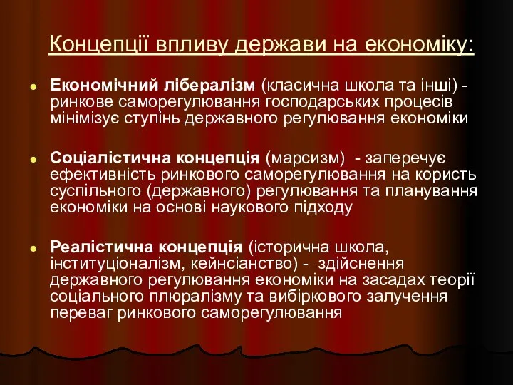 Концепції впливу держави на економіку: Економічний лібералізм (класична школа та інші)