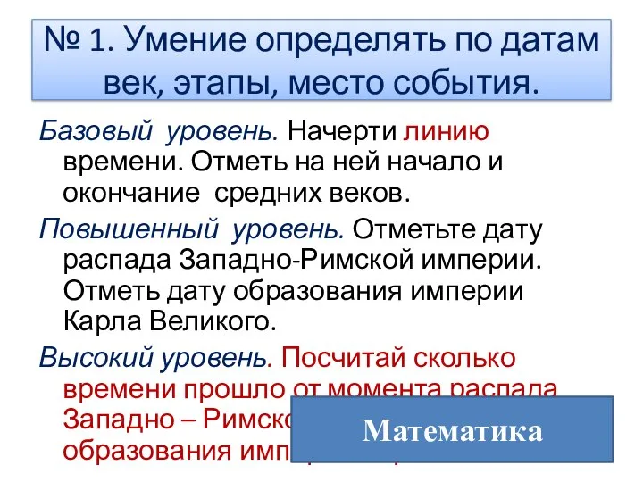 № 1. Умение определять по датам век, этапы, место события. Базовый