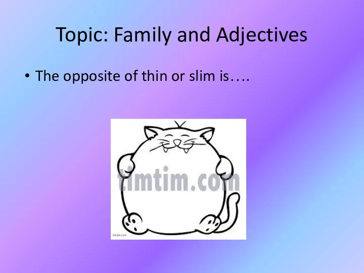 Topic: Family and Adjectives The opposite of thin or slim is….