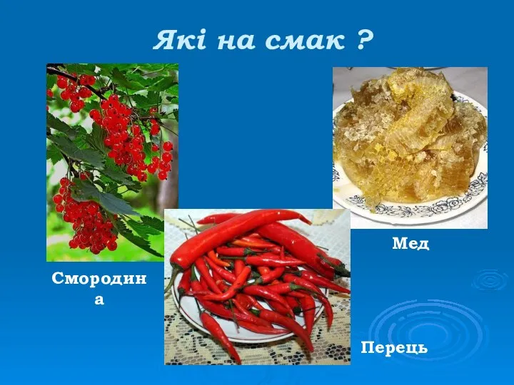 Які на смак ? Смородина Мед Перець