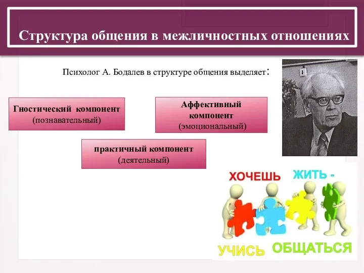 Структура общения в межличностных отношениях Психолог А. Бодалев в структуре общения