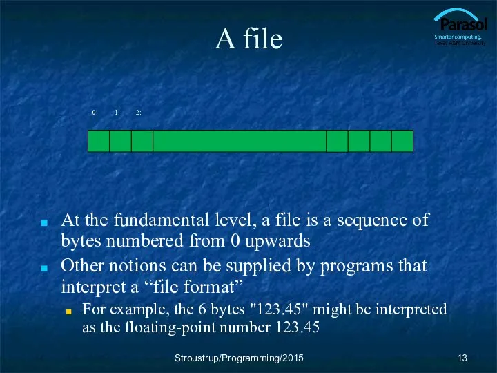 A file At the fundamental level, a file is a sequence