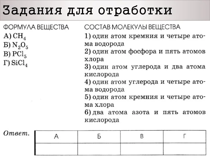 Задания для отработки