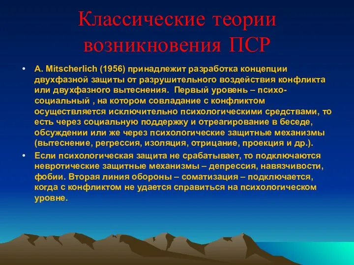 Классические теории возникновения ПСР А. Mitscherlich (1956) принадлежит разработка концепции двухфазной