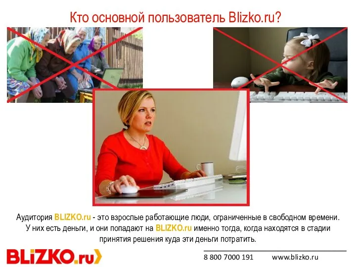 Кто основной пользователь Blizko.ru? _____________________________ 8 800 7000 191 www.blizko.ru Аудитория