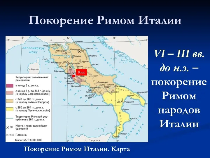 Покорение Римом Италии VI – III вв. до н.э. – покорение