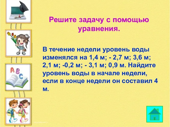 В течение недели уровень воды изменялся на 1,4 м; - 2,7