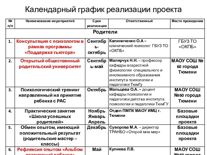 Календарный график реализации проекта