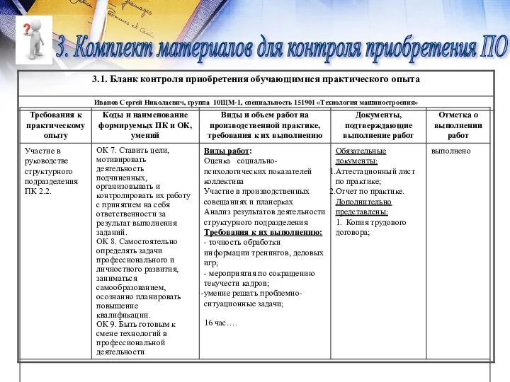 3. Комплект материалов для контроля приобретения ПО