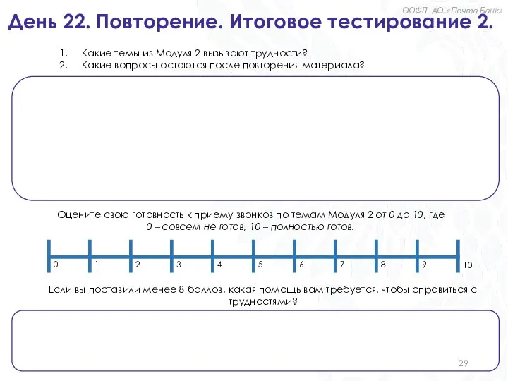 День 22. Повторение. Итоговое тестирование 2. ООФЛ АО «Почта Банк» Какие