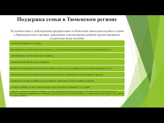 Поддержка семьи в Тюменском регионе В соответствии с действующим федеральным и