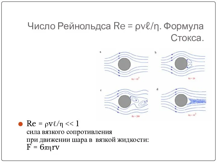 Число Рейнольдса Re = ρvℓ/η. Формула Стокса. Re = ρvℓ/η