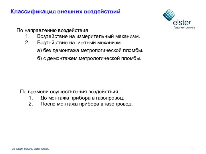 Классификация внешних воздействий По направлению воздействия: Воздействие на измерительный механизм. Воздействие