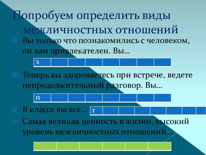 Попробуем определить виды межличностных отношений Вы только что познакомились с человеком,