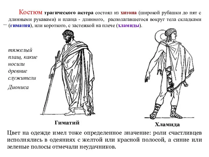 Гиматий Гиматий Цвет на одежде имел тоже определенное значение: роли счастливцев