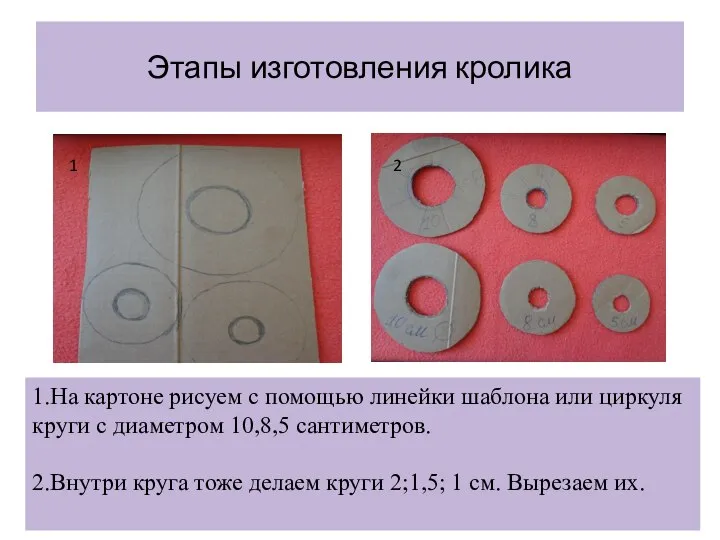 Этапы изготовления кролика 1.На картоне рисуем с помощью линейки шаблона или