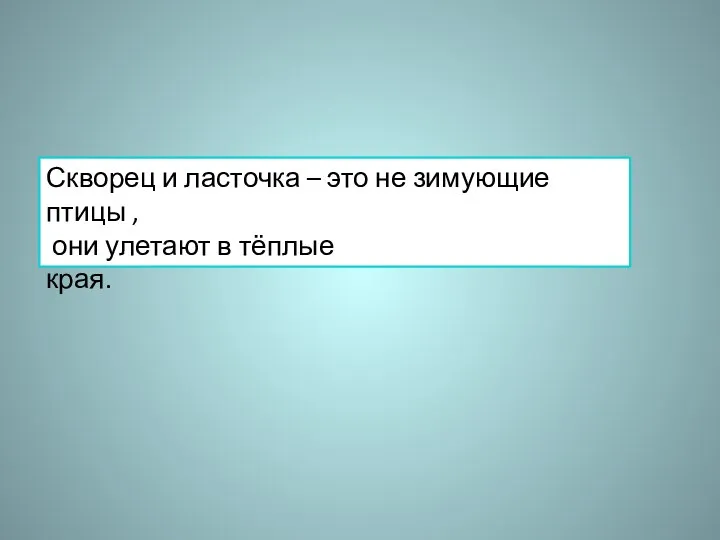 Скворец и ласточка – это не зимующие птицы , они улетают в тёплые края.