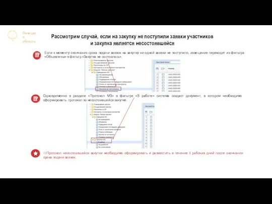 Рассмотрим случай, если на закупку не поступили заявки участников и закупка