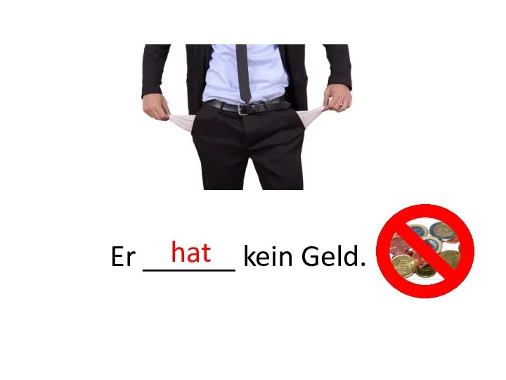 hat Er ______ kein Geld.