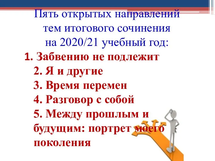 Пять открытых направлений тем итогового сочинения на 2020/21 учебный год: Забвению