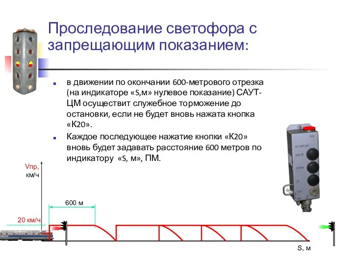 Проследование светофора с запрещающим показанием: в движении по окончании 600-метрового отрезка