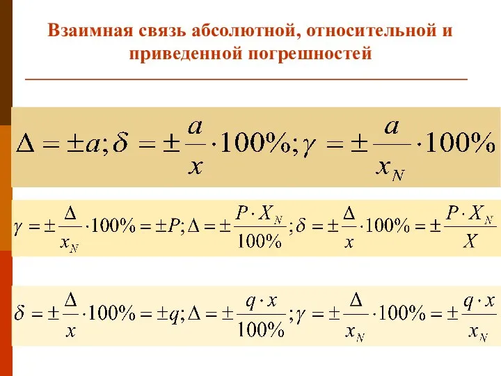 Взаимная связь абсолютной, относительной и приведенной погрешностей