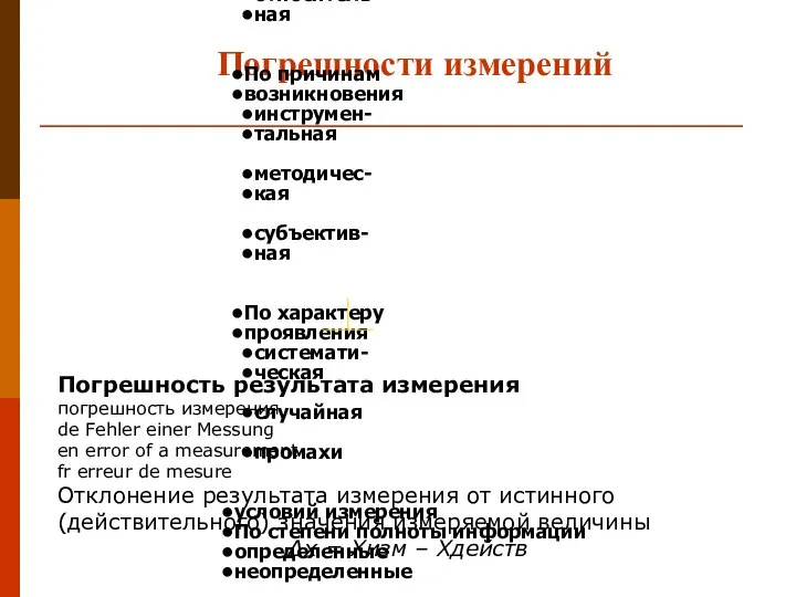 Погрешности измерений Погрешности измерений По форме представления абсолютная относитель- ная По